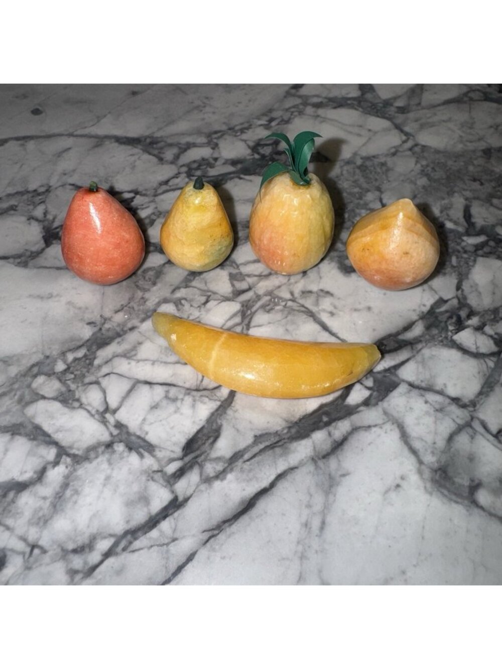 VTG Italian Hand Carved Alabaster Miniature Fruit Lot (5) Banana Pear Pineapple